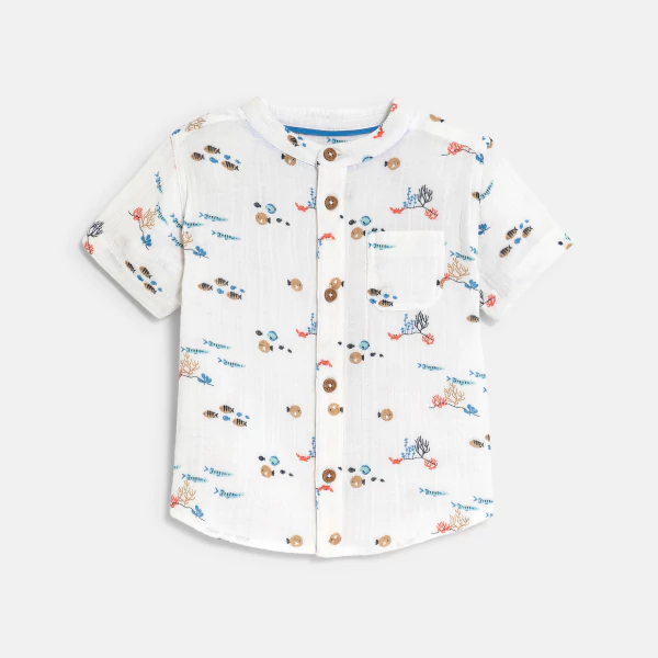 Baby boy's white cotton gauze fish shirt