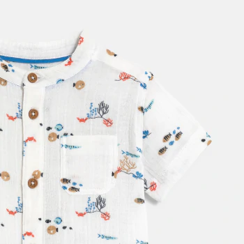 Baby boy's white cotton gauze fish shirt