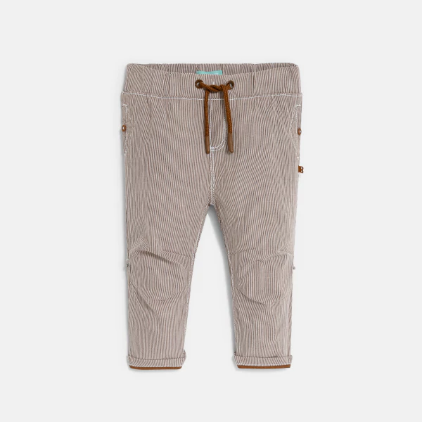 Baby boy's finely-striped brown trousers with roll-up legs