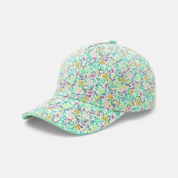 Girl's green cap with coloured flowers