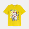 Girls' yellow Chinese cat motif T-shirt