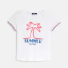 Girl's white palm tree motif embroidered T-shirt