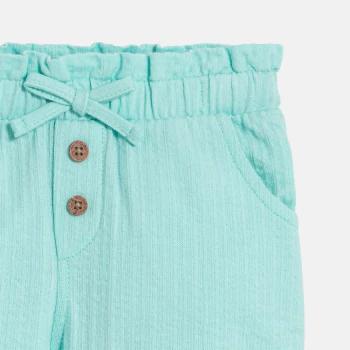 Baby girl's blue shorts in lightweight textured cotton