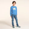 Boy's blue dinosaur motif T-shirt with long sleeves