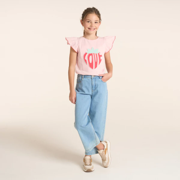 Girl's pink short-sleeve T-shirt with slogan