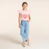 Girl's pink short-sleeve T-shirt with slogan