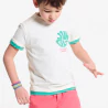 Boy's off-white T-shirt with a slogan and leaf motif on the front and back