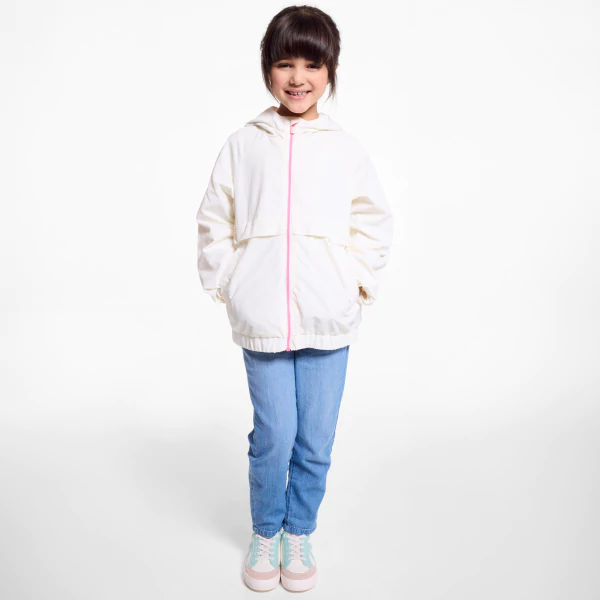 Girl's ecru hooded windbreaker