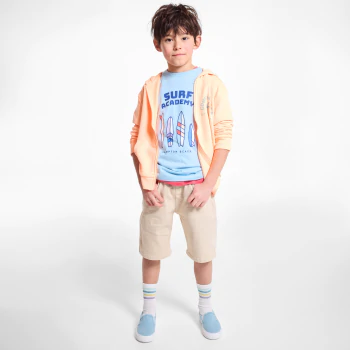 Boy's plain beige canvas Bermuda shorts