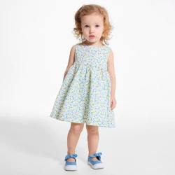 Baby girl's embossed floral pinafore dress and yellow bloomers