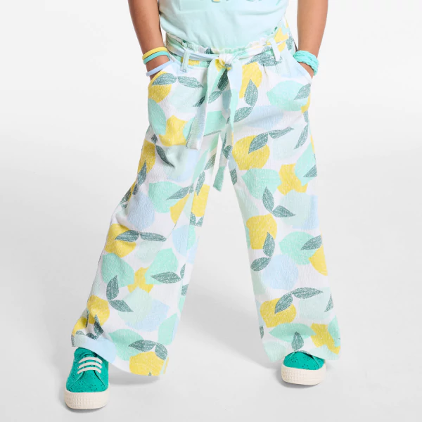 Girl's green printed wide-legged trousers