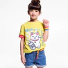 Girls' yellow Chinese cat motif T-shirt