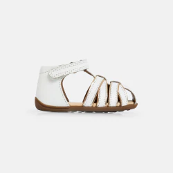 Baby girl's white first leather sandals