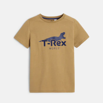 Boy's dark beige dinosaur motif T-shirt