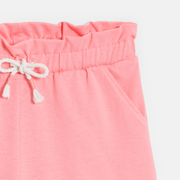 Girl's plain pink jersey Bermuda shorts