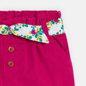 Baby girl's pink printed scalloped shorts with a belt