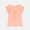 Baby girl's pink two-fabric T-shirt with broderie anglaise