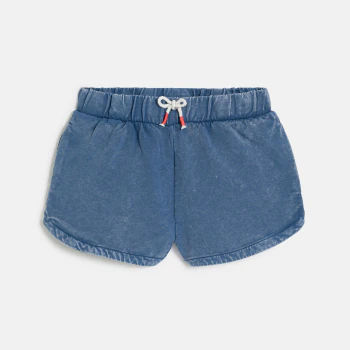 Girl's blue distressed-look brushed cotton shorts