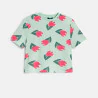 Girls' green tulip motif T-shirt