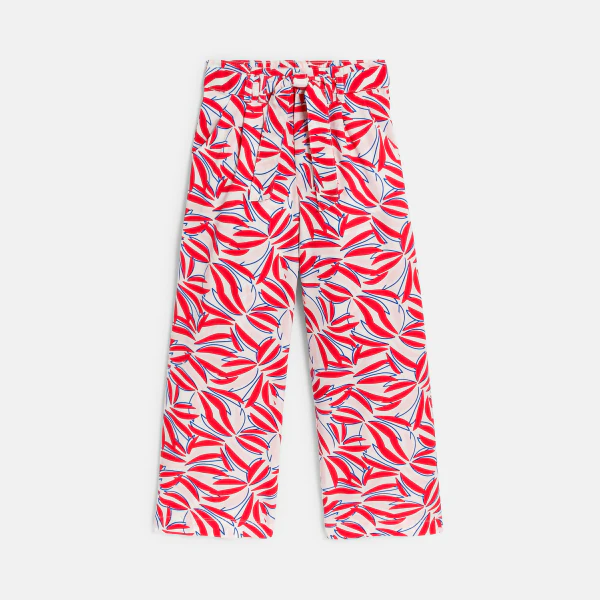 Girl's red printed wide-legged trousers