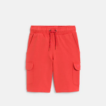 Boy's orange cargo Bermuda shorts in brushed cotton