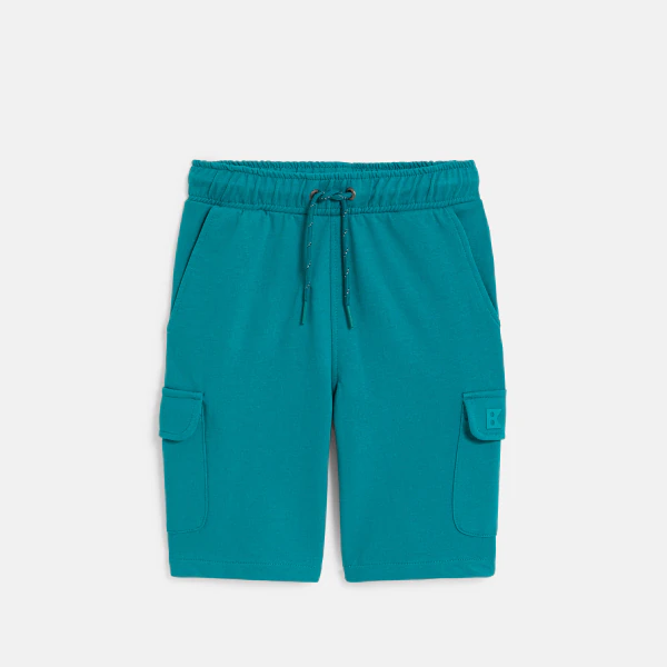 Boy's blue cargo Bermuda shorts in brushed cotton