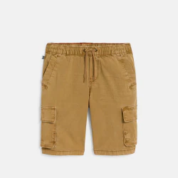 Boy's plain beige canvas Bermuda shorts