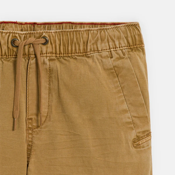 Boy's plain beige canvas Bermuda shorts