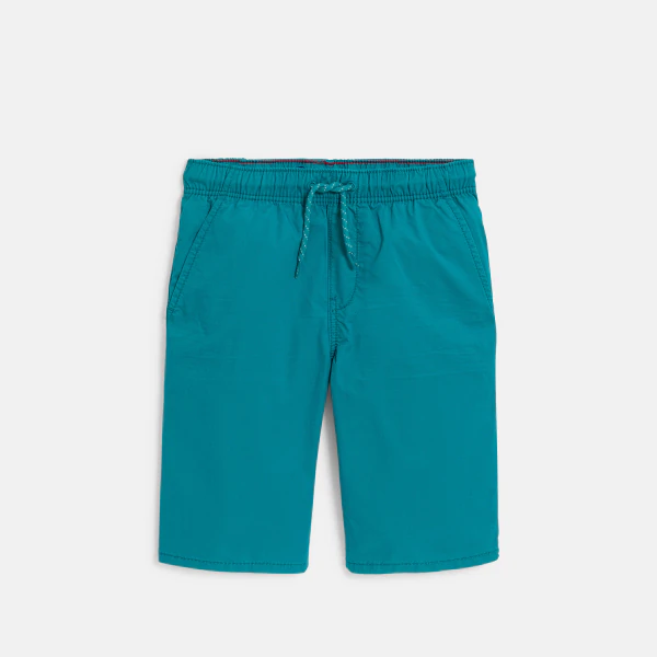 Boy's slim-fit plain blue canvas Bermuda shorts