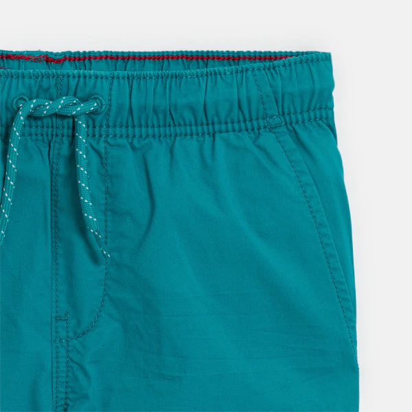 Boy's slim-fit plain blue canvas Bermuda shorts