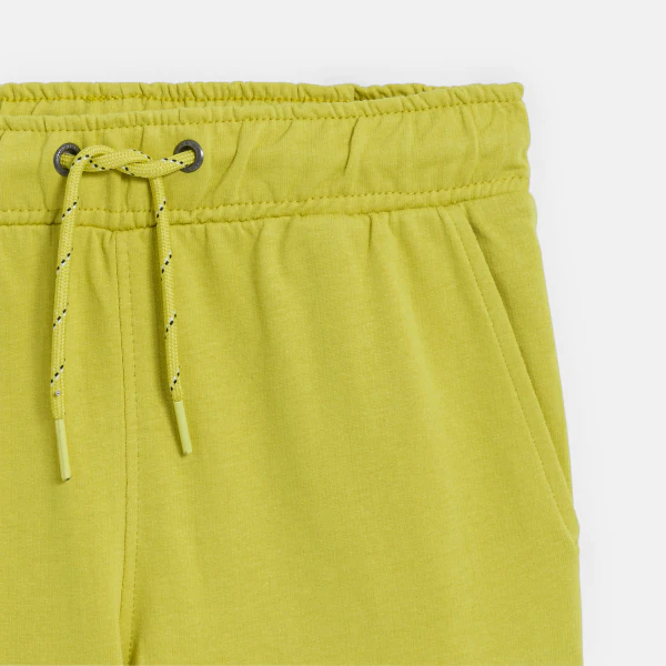 Boy's yellow cargo Bermuda shorts in brushed cotton