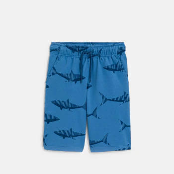 Boy's blue shark print brushed cotton Bermuda shorts