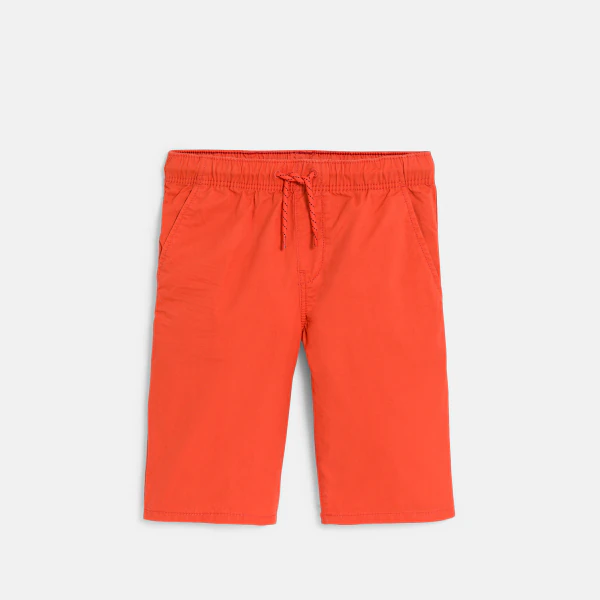 Boy's slim-fit plain blue canvas Bermuda shorts