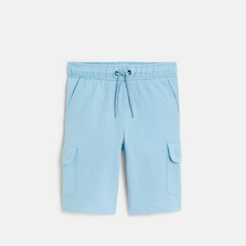 Boy's blue cargo Bermuda shorts in brushed cotton