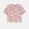 Girl's mauve strawberry motif cropped T-shirt