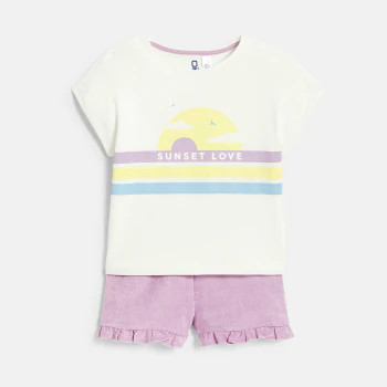 Girls mauve slogan shorty pyjamas