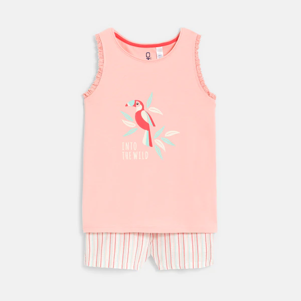 Girl's pastel pink bird motif shorty pyjamas