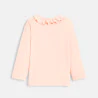 Baby girl's pink ruffle neck UV protection T-shirt