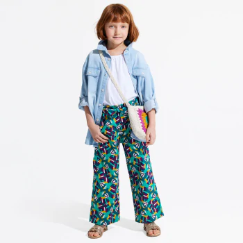 Girl's green printed wide-legged trousers