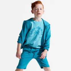 Boy's blue cargo Bermuda shorts in brushed cotton