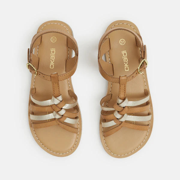 Girl's camel-coloured strappy leather sandals