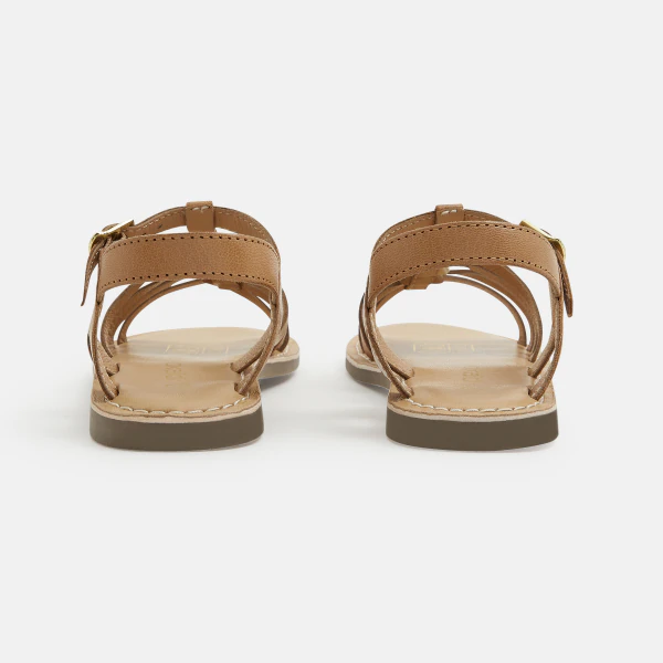 Girl's camel-coloured strappy leather sandals