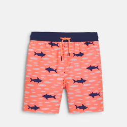 Boy's orange shark print swimming trunks