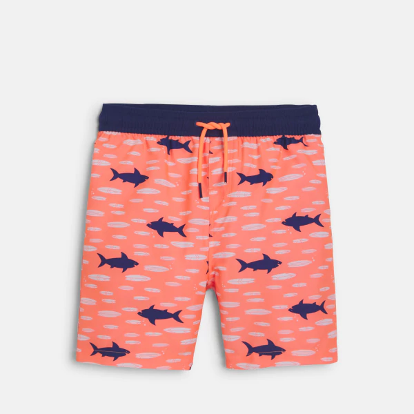 Boy's orange shark print swimming trunks