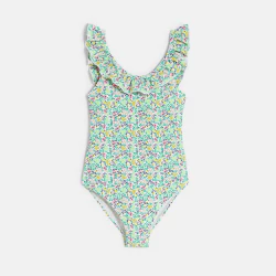 Girl's green printed swimming costume