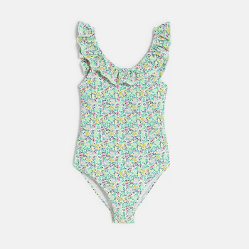 Girl's green printed swimming costume