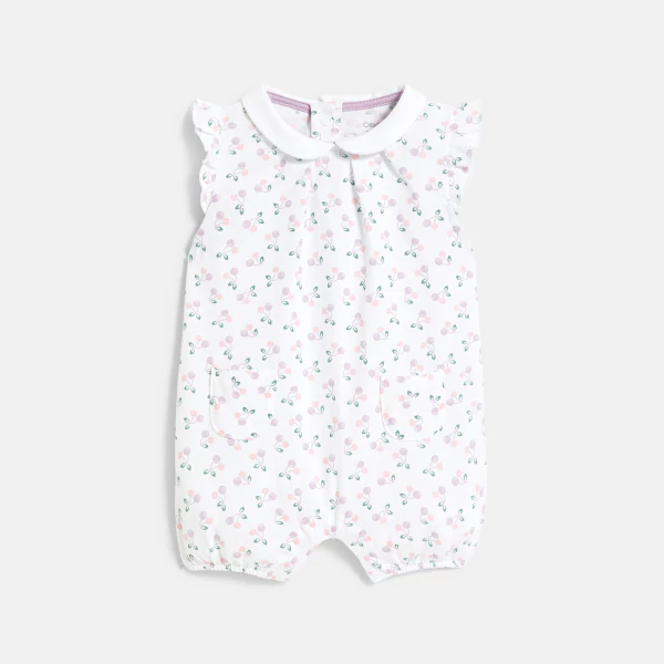 Baby girl's short white floral romper suit