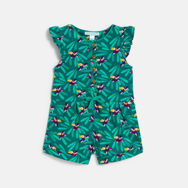 Baby girl's lightweight green printed playsuit