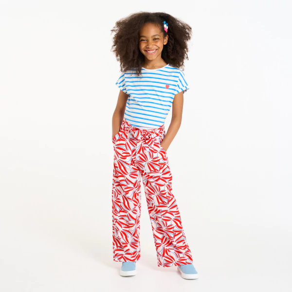 Girl's red printed wide-legged trousers