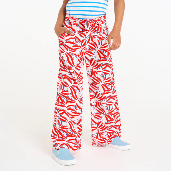 Girl's red printed wide-legged trousers